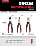 Pinza punta larga compuesta 8" Urrea. 2292GCA