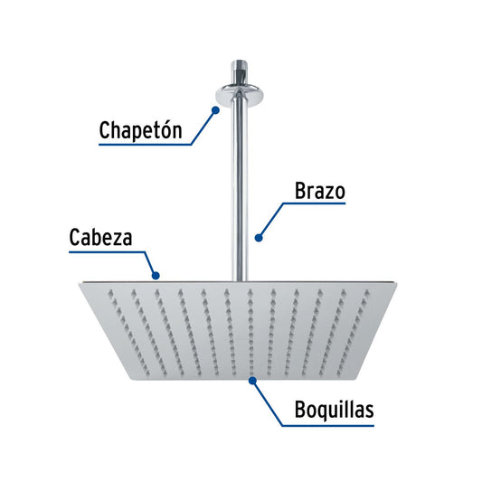 Regadera cromo 12' plato cuadrado delgado con brazo, Foset 45775