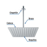 Regadera cromo 12' plato cuadrado delgado con brazo, Foset 45775