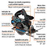 Sierra circular inalámbrica 6-1/2", 20V, sin carbones, Truper 102480