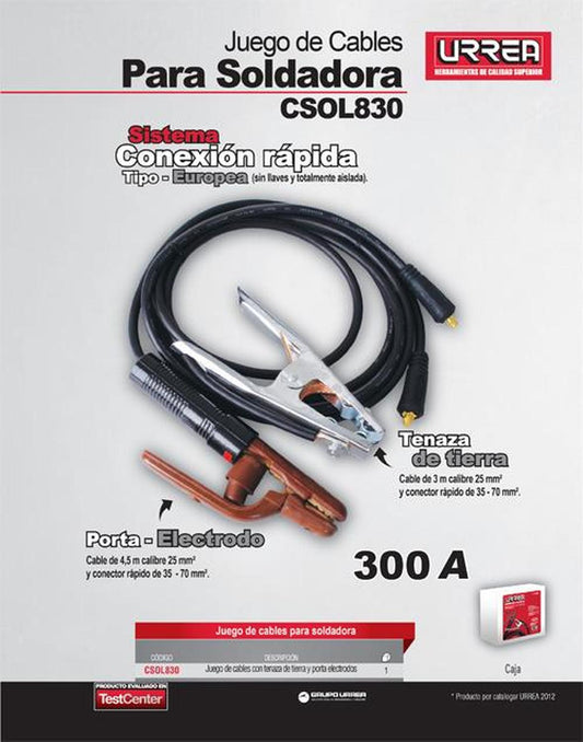 Juego de cables para soldadora 300 A, 4.5 m Urrea CSOL830