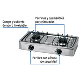 Parrilla de gas de sobreponer 2 quemadores, inox, Foset 48234