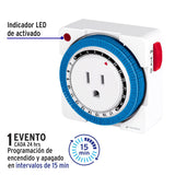 Mini Temporizador analógico 1 evento, intervalos de 15 min., Volteck 46996