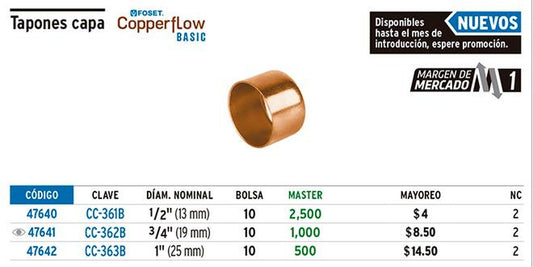 Tapón capa, de cobre,3/4', Basic Foset 47641
