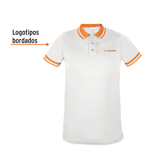 Playera tipo polo dry fit blanca, para caballero talla M, Truper 69974