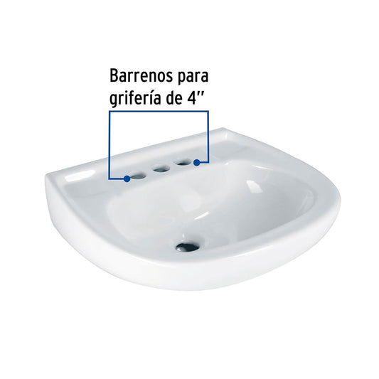 Lavabo cerámico con rebosadero, blanco, Foset 44002