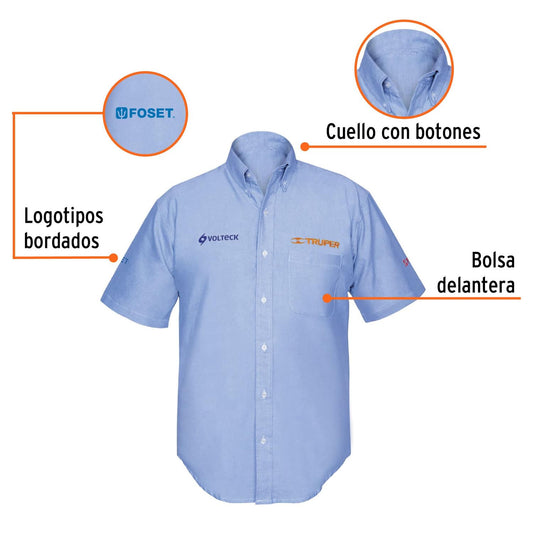 Camisa azul para caballero, manga corta talla M, Truper 60349