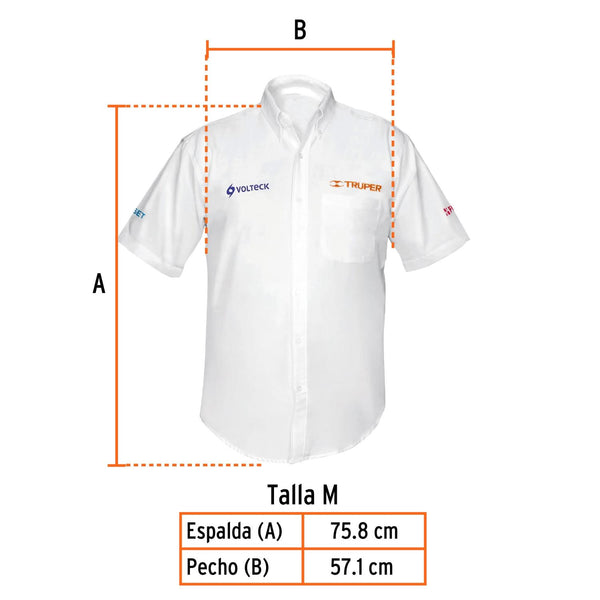 Camisa blanca para caballero, manga corta talla M, Truper 60365