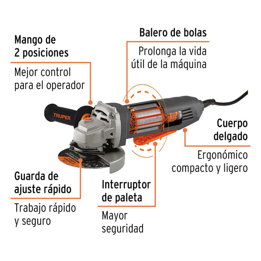 Esmeriladora interruptor de paleta 4-1/2', industrial, 850 W, Expert 102496