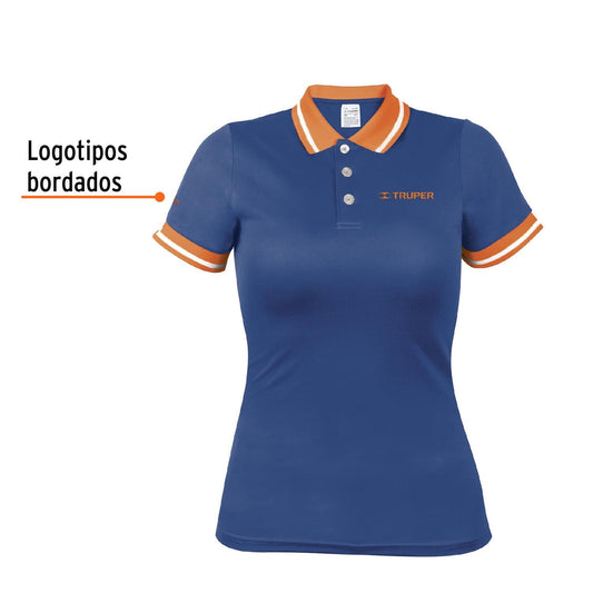 Playera tipo polo dry fit azul, para dama talla G, Truper 69972