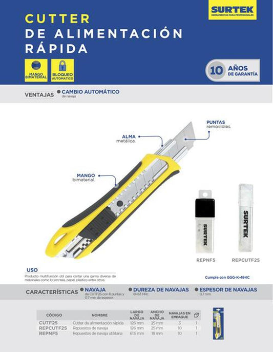 Repuesto para navaja utilitaria 5pz Surtek REPNF5