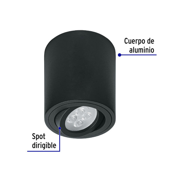 Luminario de sobreponer con spot dirigible, redondo, negro, Volteck 49717