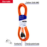 Extensión eléctrica uso rudo 6m 2x16 AWG para 1 clavija, Volteck 40189