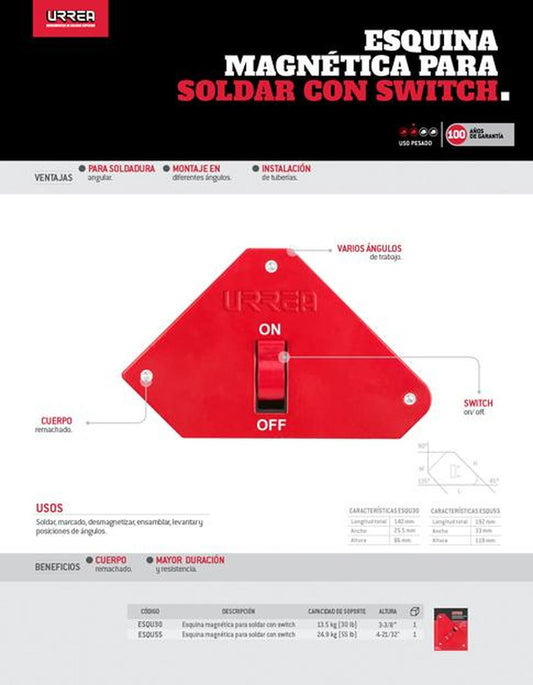 Esquina magnética para soldar con switch 4-21/32", 55lb ESQU55 Urrea