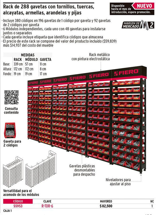 Rack modular para tornillos con 288 gavetas Fiero 55953