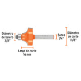Broca para router, redondeado con moldura, 1-1/8' con balero, Truper 102725