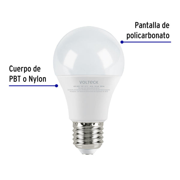 Lámpara LED tipo bulbo A19 9 W luz de día, Volteck 47546