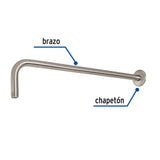 Brazo recto 50 cm con chapetón para regadera, satín, Foset 47753