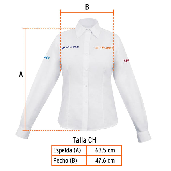Camisa blanca para dama, manga larga talla CH, Truper 63106