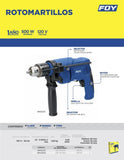 Rotomartillo con broquero de 3/8", potencia de 500 W, voltaje de 120 V, frecuencia de 60 Hz, con fun