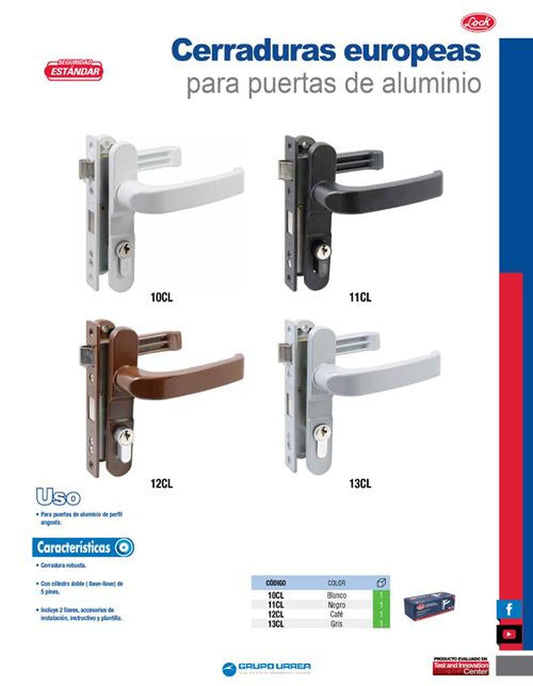 Cerradura para puerta de aluminio color café Lock 12CL