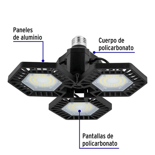 Luminario de LED 65 W, aluminio con 3 paneles abatibles, Volteck 46587