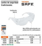 Lentes de seguridad, mica transparente, Safe Truper 14252