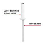 Bolsa c/50 remaches 5/32'x1/2' blancos aluminio, ala 5/16', Fiero 46577