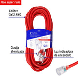 Extensión reforzada aterrizada 10 m 3x12 AWG, Volteck 46554