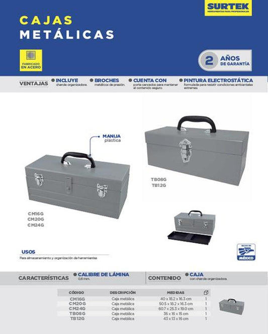 Caja metálica portaherramientas 50.5 x 18.2 x 16.3 cm Surtek CM20G