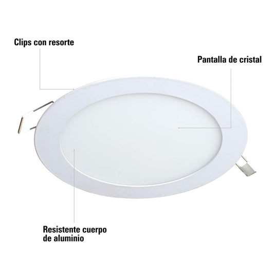 Luminario ultradelgado redondo p/empotrar 12W, luz cálida Volteck 47410