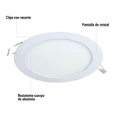 Luminario ultradelgado redondo p/empotrar 12W, luz cálida Volteck 47410