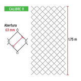 Rollo 20m x 1.75 m malla ciclónica calibre 11 abertura 63 mm, Fiero 42940