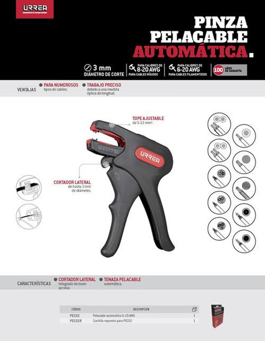 Pelacable automático 6-20AWG Urrea PEC02