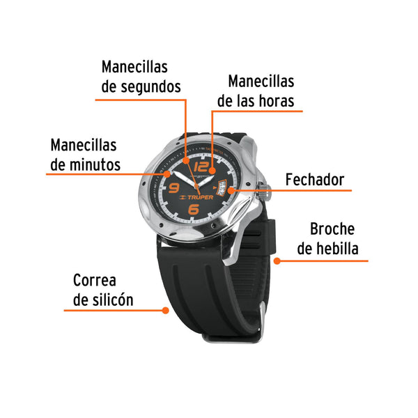 Reloj para caballero de cuarzo, correa de plástico, Truper 60070