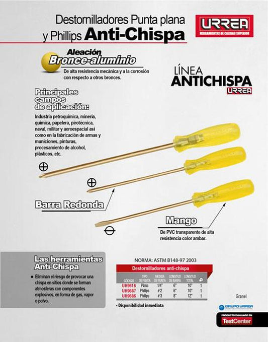 Destornillador antichispa punta Phillips® #3 5/16" x 6 Urrea UH9686