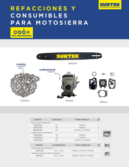 Barra para motosierra 18", Surtek BMS18A