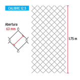 Rollo 20m x 1.75m malla ciclónica calibre 12.5 abertura 63mm, Fiero 42955