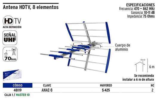 Antena aérea para exterior, 8 elementos Volteck 48119