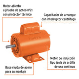 Motor eléctrico monofásico de 1/2 HP, alta velocidad, Truper 102309