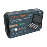 Juego de 7 dados cuadro 1/2' punta larga bristol, en estuche Truper 101306