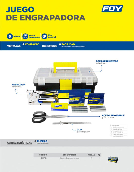 Juego combinado de herramienta con caja plástica, 8 piezas Foy JHF8