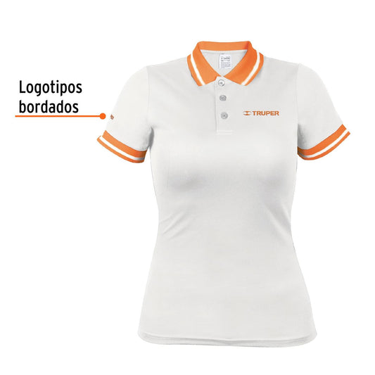 Playera tipo polo dry fit blanca, para dama talla M, Truper 69979