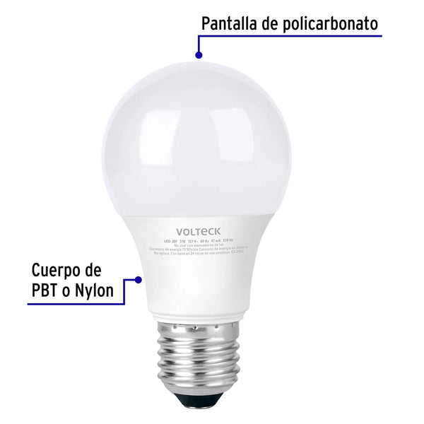 Lámpara LED A19 3 W (equiv. 25 W), luz de día, blíster, Volteck 46275