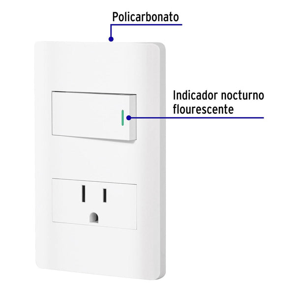 Placa armada blanca interruptor y contacto 1 módulo, Lisboa, Volteck 47965