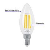 Lámpara LED tipo vela 4 W con filamento base E12 luz cálida, Volteck 48253