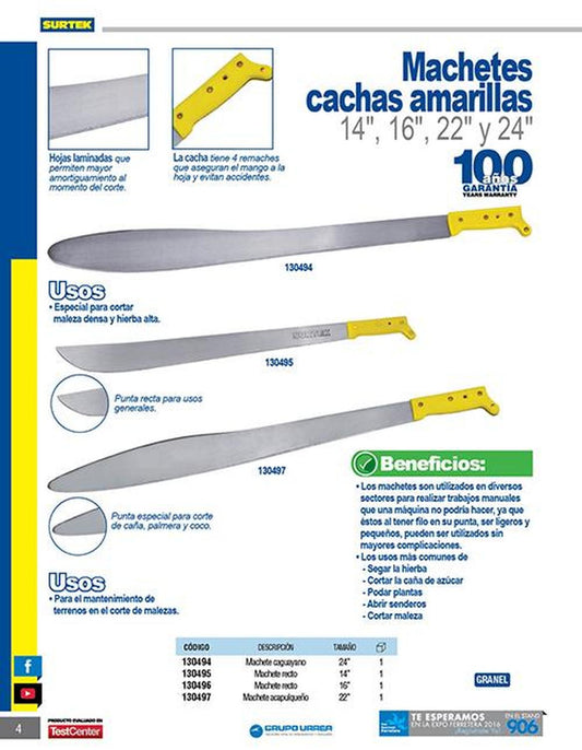 Machete recto 14" Surtek 130495