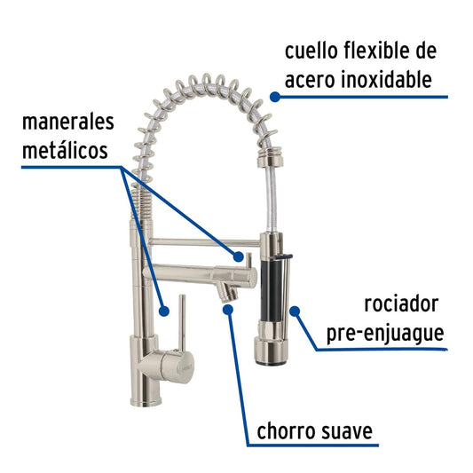 Monomando con doble salida para fregadero, Satín, Foset 49107