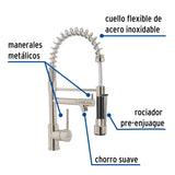 Monomando con doble salida para fregadero, Satín, Foset 49107