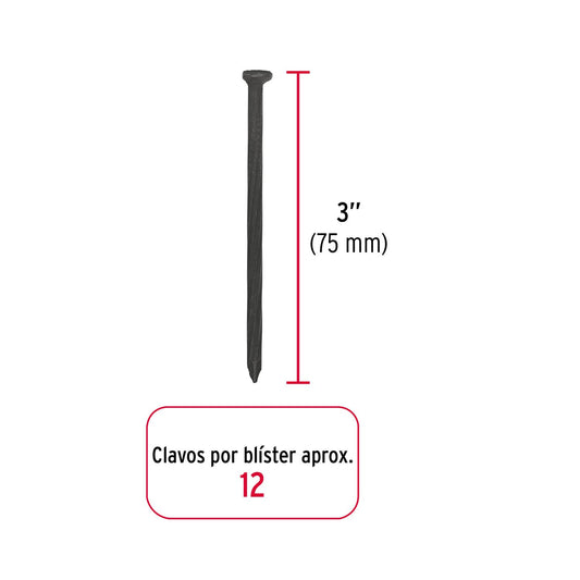 Blíster con 12 clavos negros para concreto 3', Fiero 40222